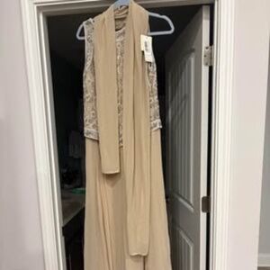 J Kara Women's Embellished Top Mock 2 Piece Dress with Scarf